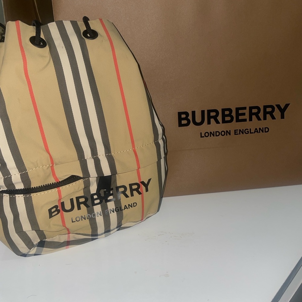 Burberry Tan and Black Backpack with Iconic Check Pattern